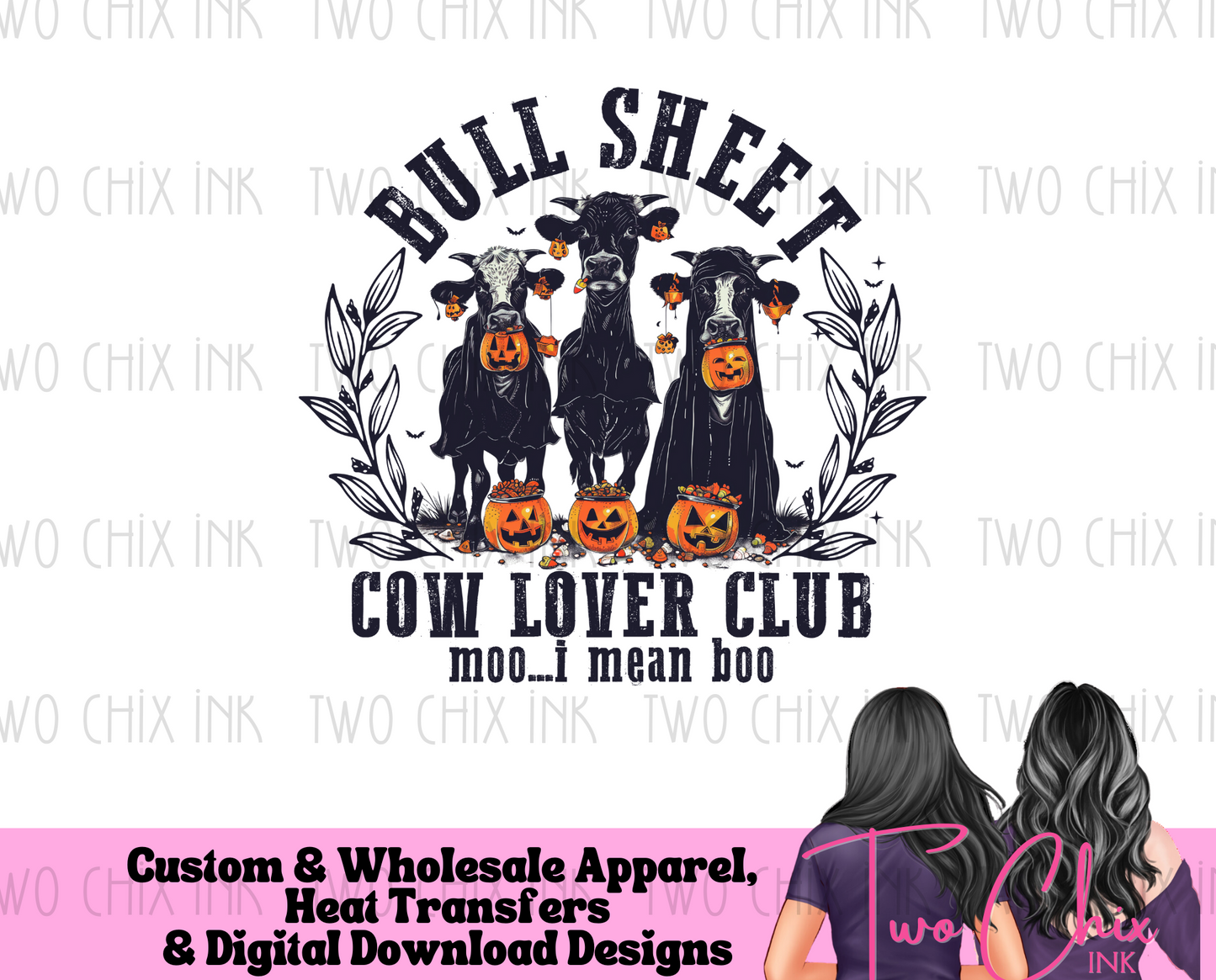 Bull Sheet Cow Lovers Club Halloween Graphic | Funny Cow Design with Jack-o-Lanterns | Boo I Mean Moo Shirt | Wholesale DTF